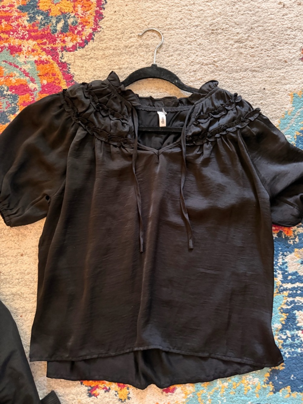 glam Black Ruffle Tie-Neck Blouse